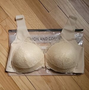 Elegant Lace Front Clip Beige Bra